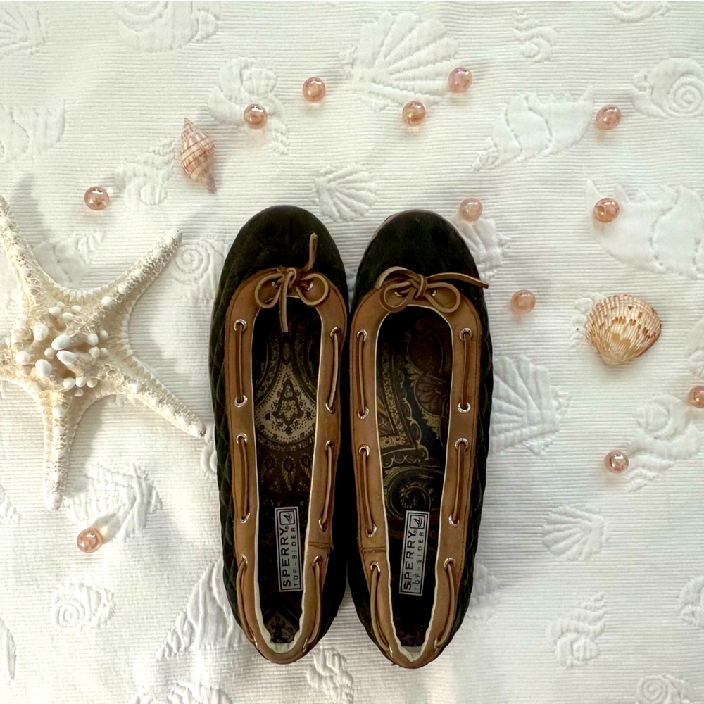 Sperry Topsider Quilted Brown Corduroy Espadrille Ballet Flats EUC